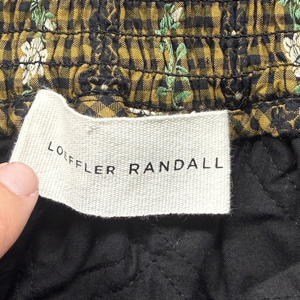 Loeffler Randall XL Skirt Quilted Gingham Floral Stripe Brown Yellow Midi Tie - Picture 2 of 14